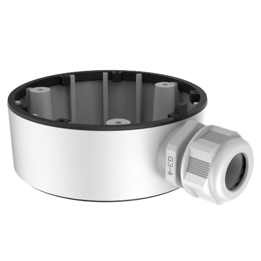HIKVISION DS-1280ZJ-TR13 - Caja de conexiones Hikvision - Para cámaras domo - Apto para uso exterior | Color blanco - Instalación en techo o pared - Φ 110×144.3(An con Racor instalado)×48 (Al) mm - Pasador de cables