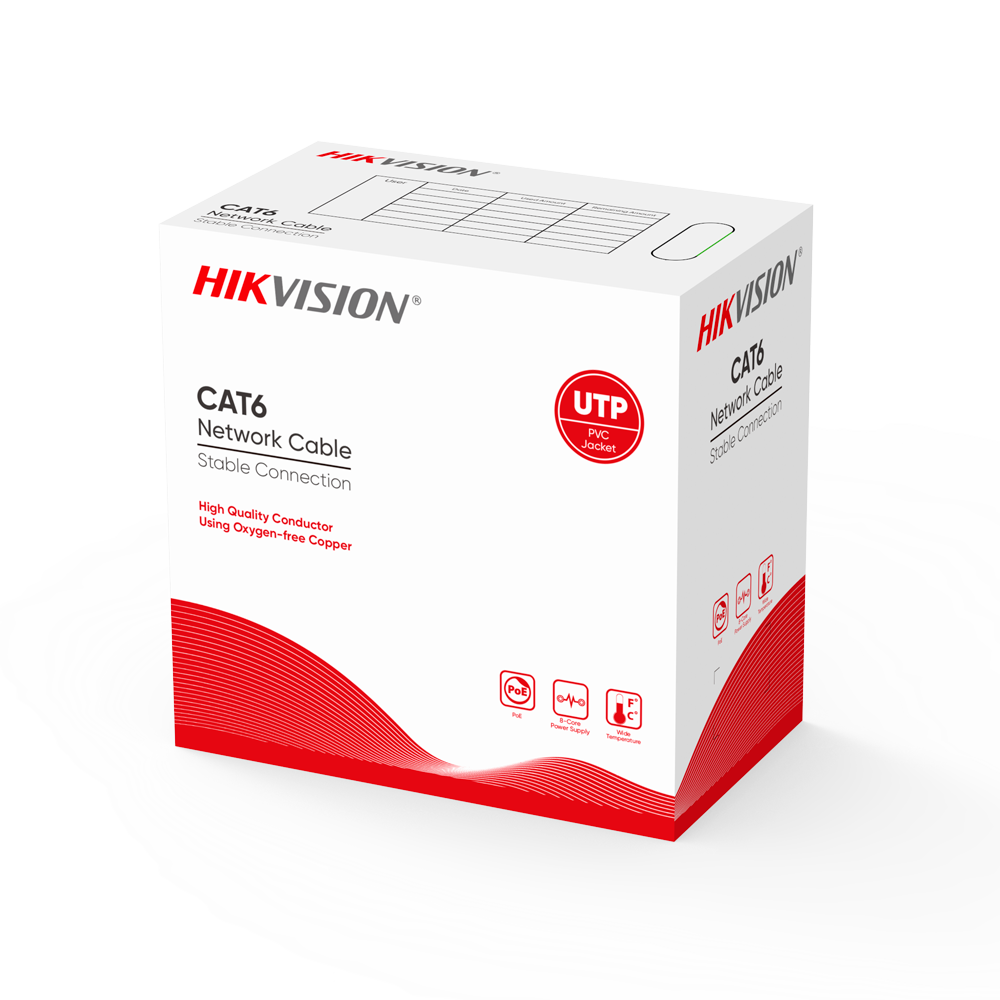HIKVISION DS-1LN6-UE-W - Hikvision cable UTP categoría 6 - Conductor OFC, 99,5% cobre - Diámetro 24 AWG-0,53mm - Certificado Eca/UL CM - Se suministra en caja de cartón de 305m - Cubierta color blanco
