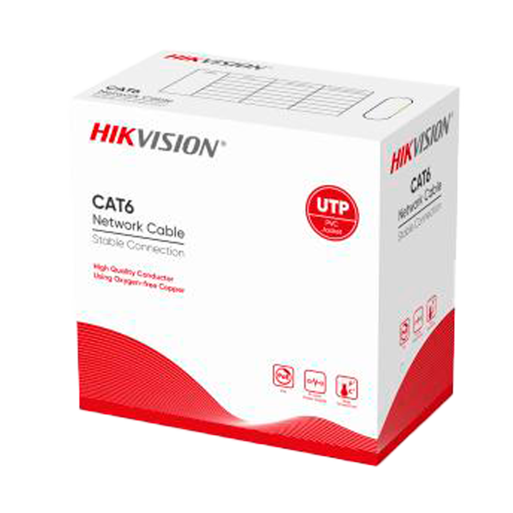 HIKVISION DS-1LN6-UU - Hikvision cable UTP categoría 6 - Conductor OFC, 99,5% cobre - Diámetro 23 AWG-0,56mm - Certificado Eca/UL CM - Se suministra en caja de cartón de 305m - Cubierta color naranja