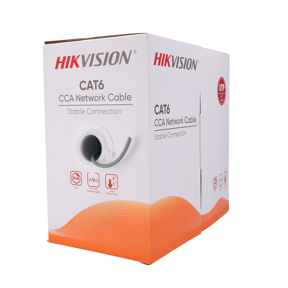 HIKVISION DS-1LN6UU/CCA - Hikvision cable UTP categoría 6 - Conductor CCA - Diámetro 23 AWG-0,56mm - Certificado Eca/UL CM - Se suministra en caja de cartón de 305m - Cubierta PVC color gris