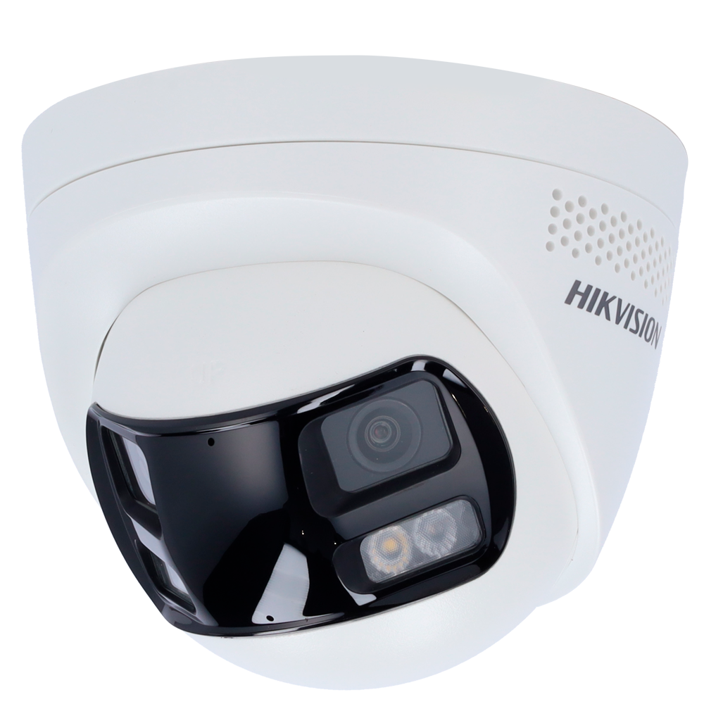 HIKVISION DS-2CD1363G2P-LIUF/SL(2.8mm) - Cámara Turret IP Hikvision gama Value - Resolución 6 MP (3200x1800) - Lente dual 2.8 mm visión panorámica - Luz híbrida 30 m | Sirena y flash disuasorios - Detección de movimiento 2.0 | MicroSD - Micrófono y altavo