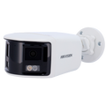 HIKVISION DS-2CD1T83G2P-LIUF/SL(2mm) - Cámara Bullet IP gama Value - Resolución 8 Mpx (4256x1888) - Lente dual 2 mm visión panorámica - Luz híbrida alcance 30 m - Micrófono integrado | Sirena y flash disuasorio - Detección movimiento 2.0 | MicroSD | PoE |