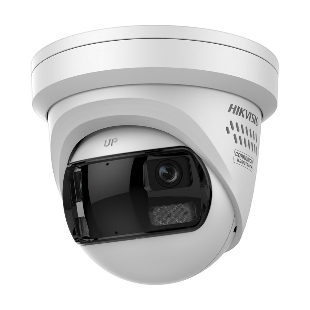 HIKVISION DS-2CD23167G3P-LIS2UY/SL(180°) - Cámara IP Turret Panorámica 180º gama PRO - Resolución 16 Mpx | Lente 2 x 2.8 mm (180º) - Luz híbrida 30m | Sirena y flash disuasorio - Audio | Alarmas | 130 dB WDR | MicroSD - Detección de movimiento 3.0 | AcuSe
