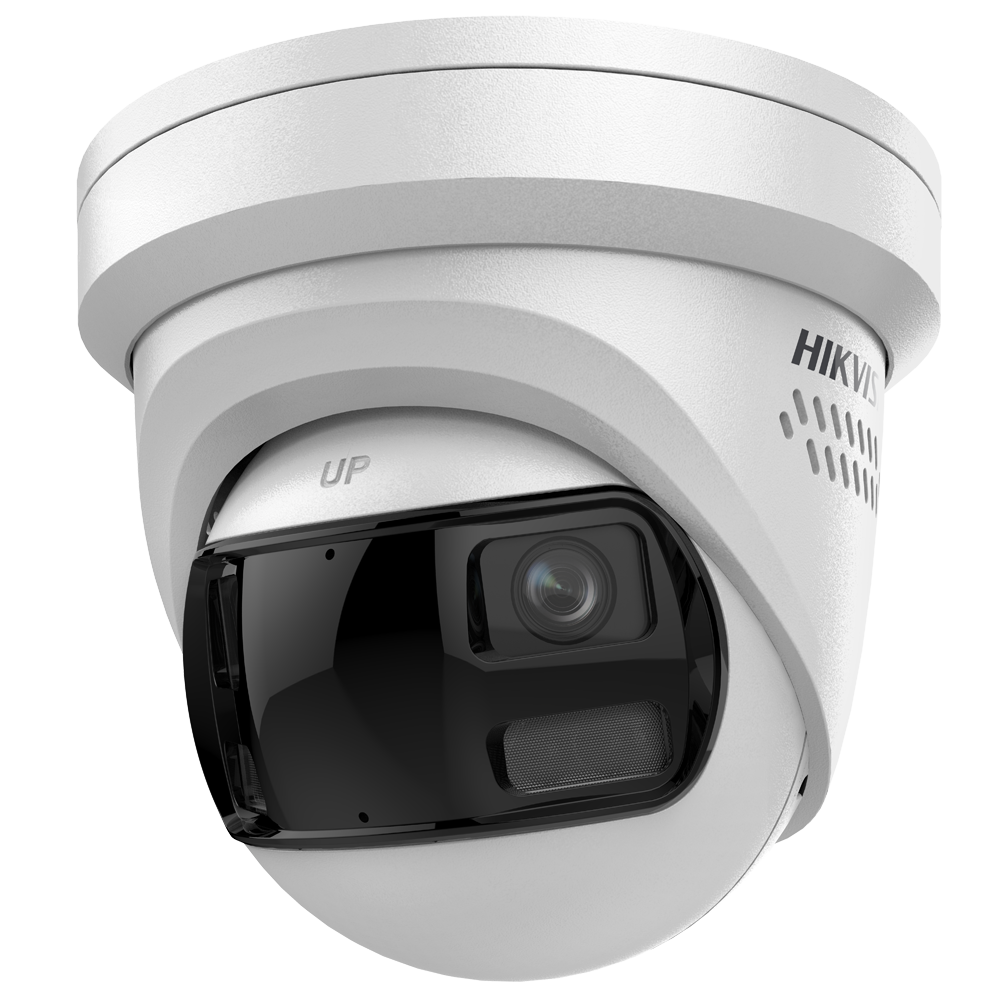 HIKVISION DS-2CD2383G2P-LISU/SL(180°) - Cámara IP Turret Panorámica 180º gama PRO - Resolución 8 Mpx | Lente 2 x 2 mm (180º) - Luz híbrida 30m | Sirena y flash disuasoria - AcuSense | Audio | Alarmas - Detección de movimiento 2.0 - PoE | Grado de protecci