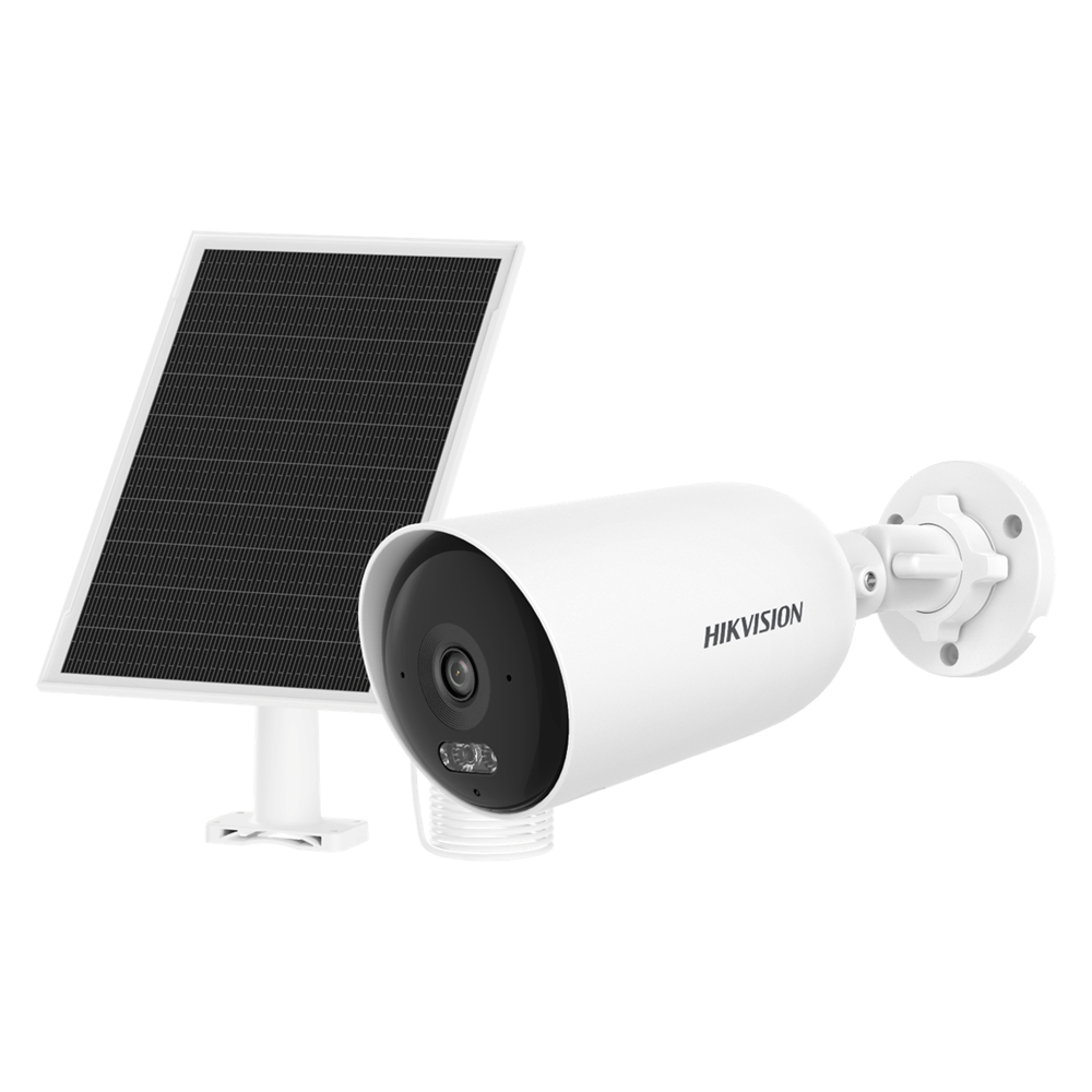 HIKVISION DS-2CFS04/4G(2.8mm) - Cámara bullet IP 4G con panel solar - Resolución 4 Mpx (2560x1440) - Lente fija 2.8 mm | Luz híbrida 30m - Incluye panel fotovoltaico para uso autónomo 8 W - Baterías de litio 9000 mAh | Modo AOV - MicroSD | IP66 | Detecció