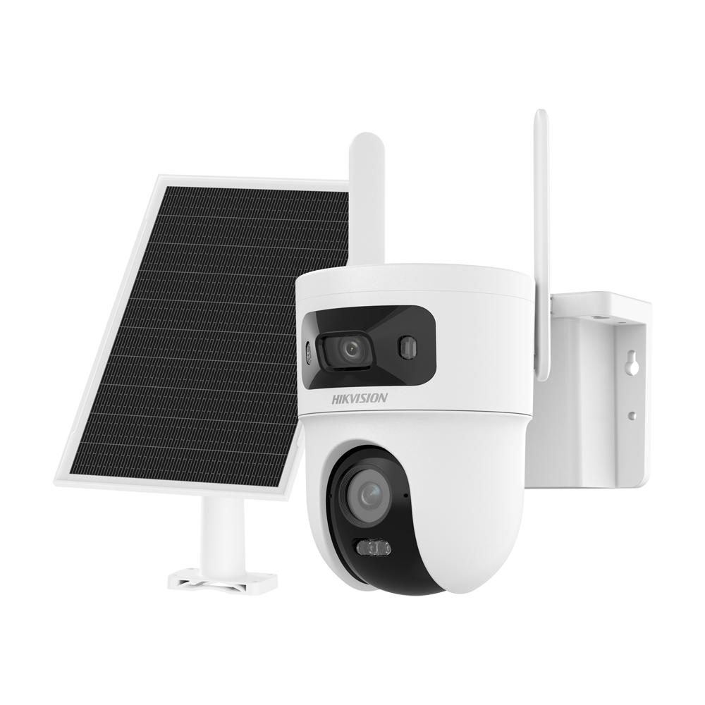 HIKVISION DS-2CFSP8-D/4G-SIM(2.8+4mm) - Cámara PTZ IP 4G con panel solar VALUE - Resolución 4 Mpx (2560x1440) - Lente dual 2.8+4 mm | Luz híbrida 30 m - Incluye panel fotovoltaico para uso autónomo 8 W - Batería de litio 9000 mAh | AOV | SIM integrada - M