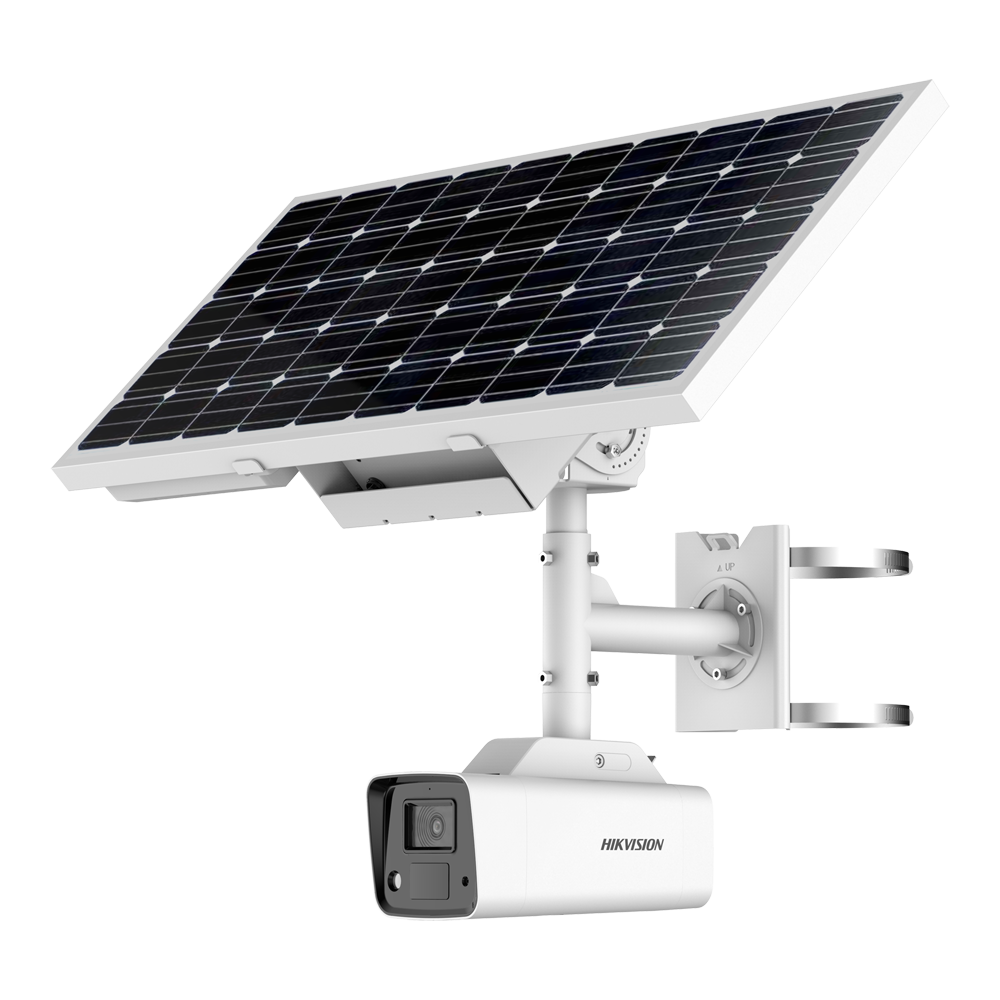 HIKVISION DS-2XS2T47G1-LDH/4G/C18S40(6mm) - Cámara IP Solar Bullet 4G - Resolución 4 Mpx (2560x1440) - Lente 6 mm | ColorVu: imagen a color 24 horas - Incluye panel fotovoltaico para uso autónomo - 2 baterías de litio 8.4 Ah - Impermeable IP67 | MicroSD