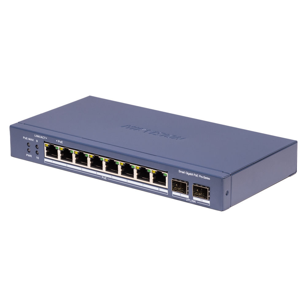 HIKVISION DS-3E1510P-SI-8P2F - Hikvision Switch PoE Gestionable - 8 Puertos PoE 802.3af/at + 2 Uplinks SFP - Velocidad Gigabit 10/100/1000 Mbps por puerto - Potencia de 30W por puerto / Máximo 110W - Control avanzado por plataforma Hik-Partner Pro - Modo - imagen 1