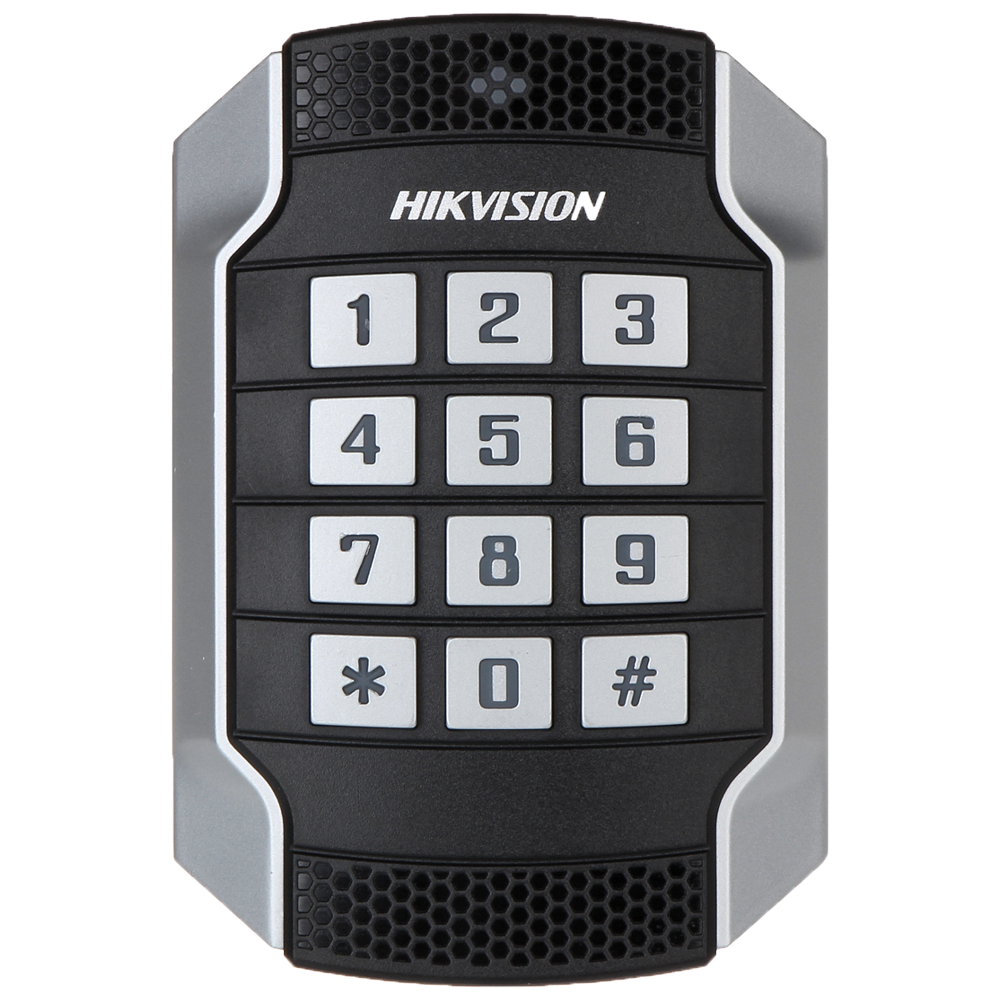 HIKVISION DS-K1104MK - Lector de acceso - Acceso por tarjeta MF y PIN - Indicador LED y acústico - Wiegand 26/34 | RS485 - Compatible con controladoras Hikvision - Apto para exterior IP65 | IK10