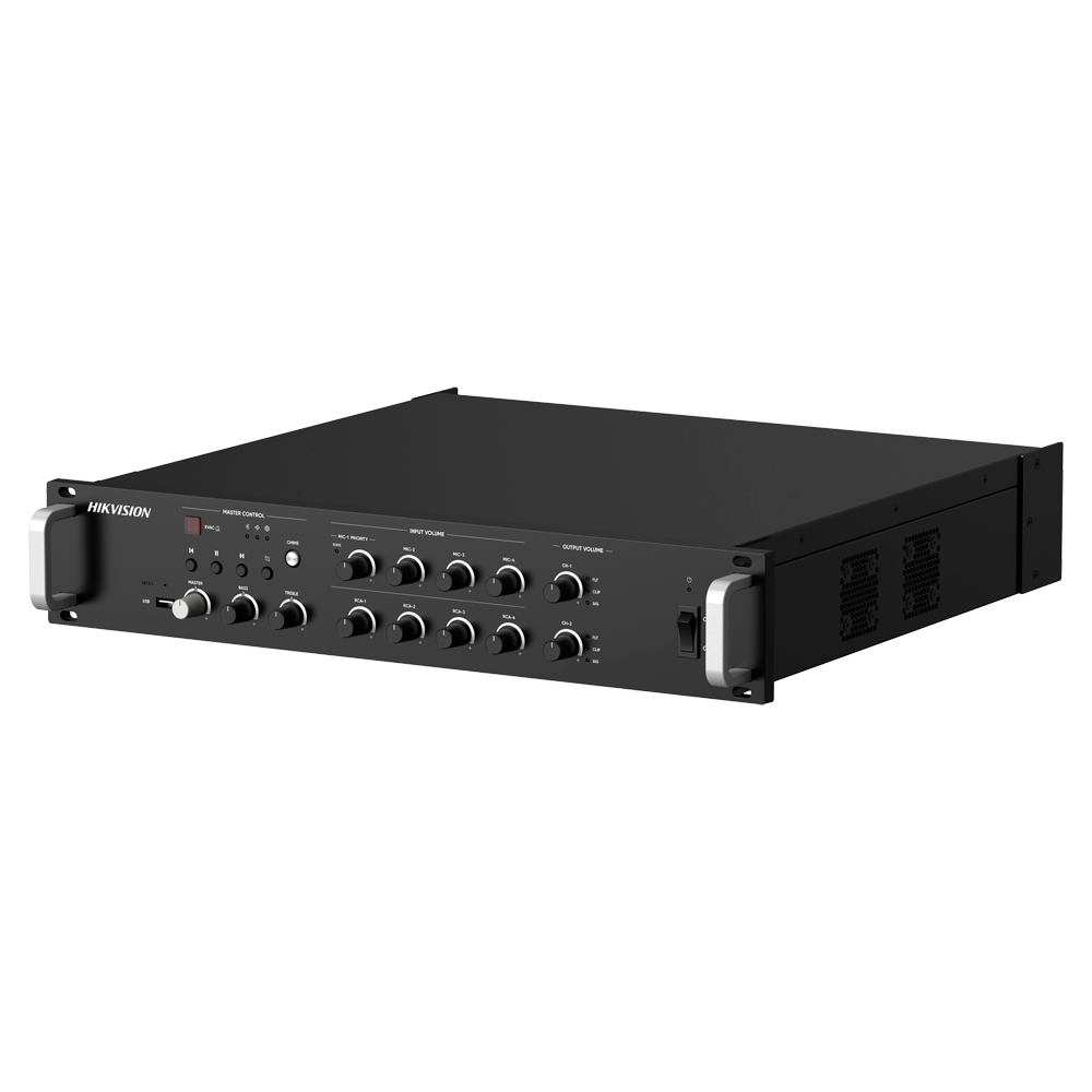 HIKVISION DS-QAZ1A500G1-VB2 - Amplificador en red - Funciones mezcladoras básicas - Amplificador 100 V - Reproductor USB / BT / MIC / RCA - Potencia nominal 500 W - Hasta 2 zonas - imagen 1
