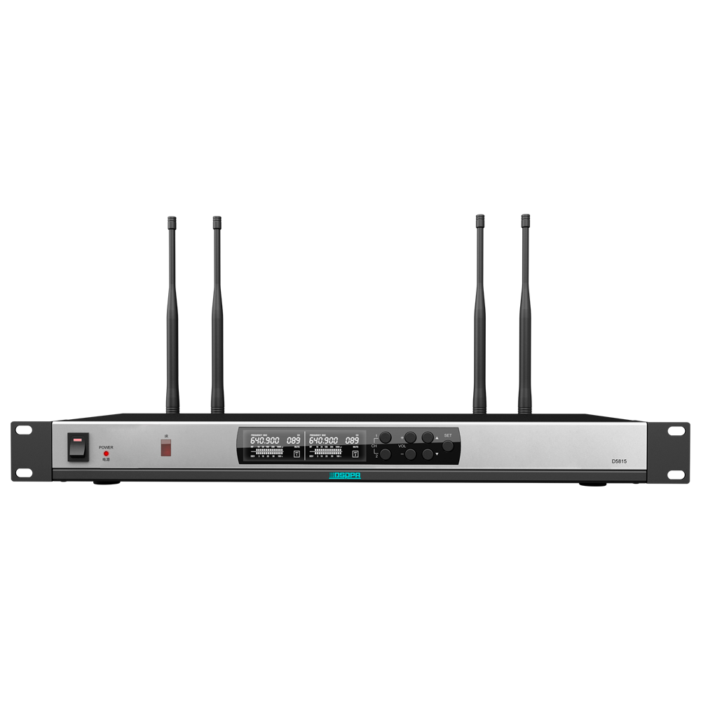 DSPPA-D5815 - Receptor de micrófonos inalámbrico - Canal dual - Pareado mediante IR - Control de volumen para cada canal - Salida XLR - Compatible con micros DSPPA-D58XX