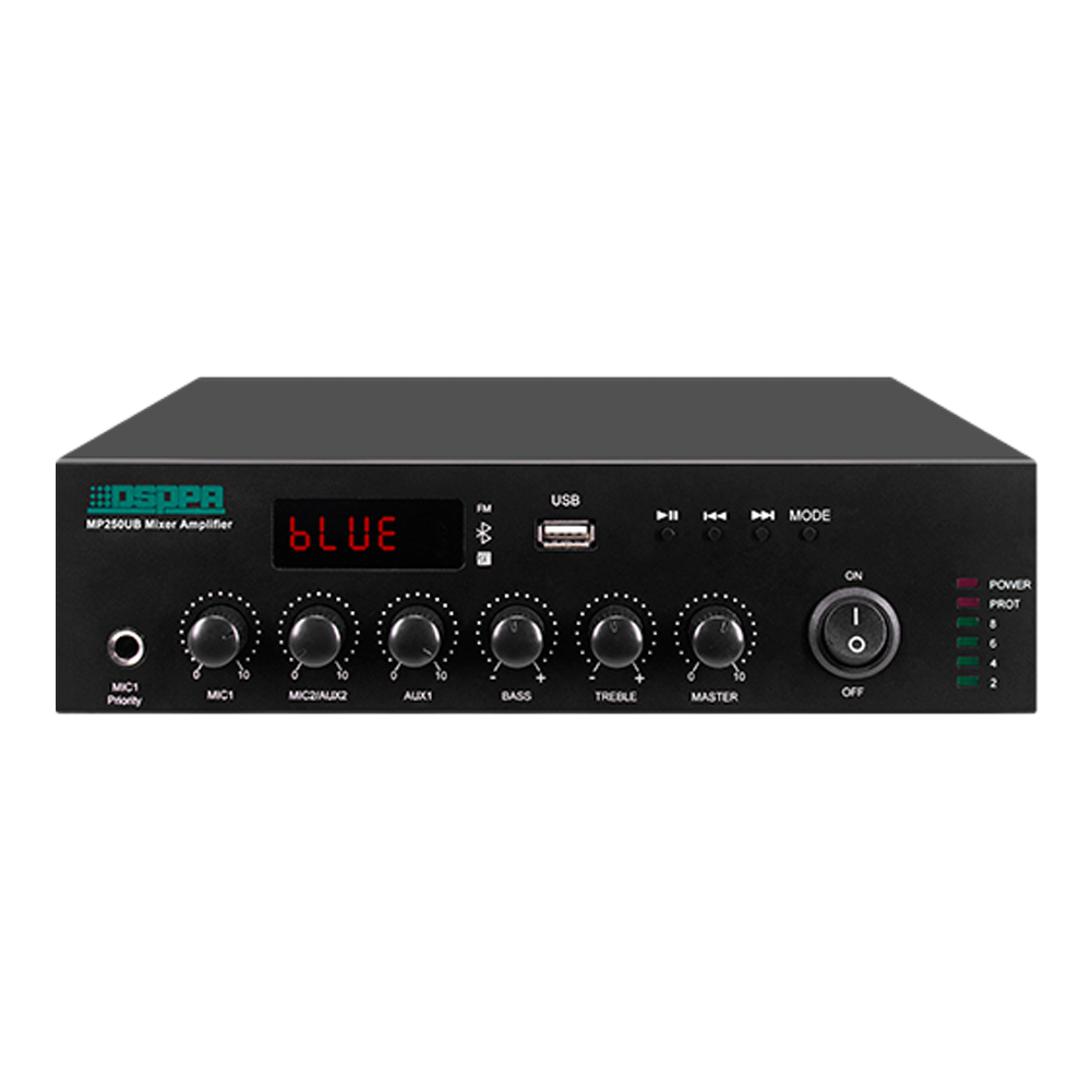 DSPPA-MP250UB - Amplificador mezclador DSPPA - Línea 70V/100V y baja impedancia - 1 x 250W - 2 Mic 2 Phantom | 2 Aux | EMC Emergencia - Reproductor USB / Radio FM / Bluetooth - Mando a distancia - imagen 1