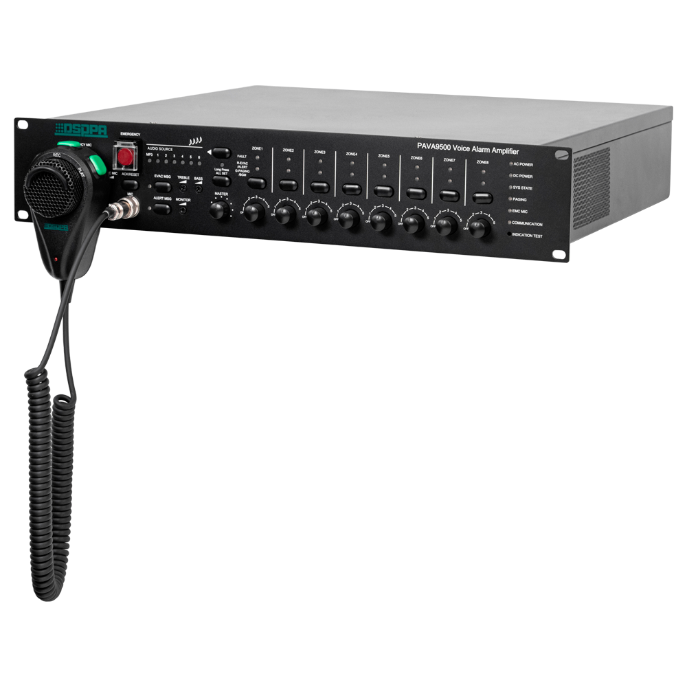 DSPPA-PAVA9500 - Controlador evacuación por voz DSPPA - Sistema central PAVA9000 - 8 zonas | 500W | Amplificación redundante - 2 Mic | 4 Línea | Entrada EMC - Mensajes | Supervisión continua - Escalable hasta 160 zonas locales o IP - imagen 1