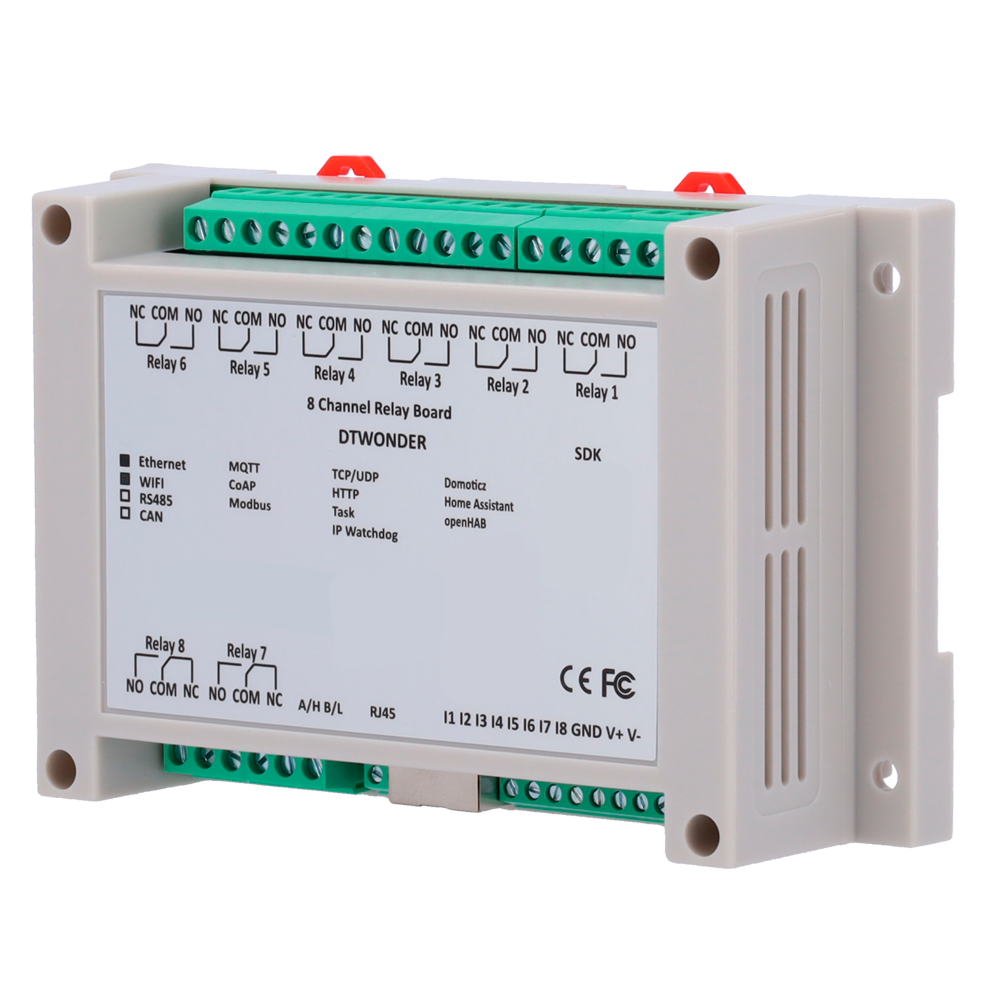 DTECH DT-R008P - Módulo de adquisición y control de datos - 8 entradas digitales | 8 salidas de relé (NO/NC) - Protocolos: Modbus/TCP, TCP/IP, UDP, HTTP,... - Servidor web integrado - Puerto Ethernet 10/100 Base-TX PoE | Puerto WiFi - No incluye alimentad - imagen 1