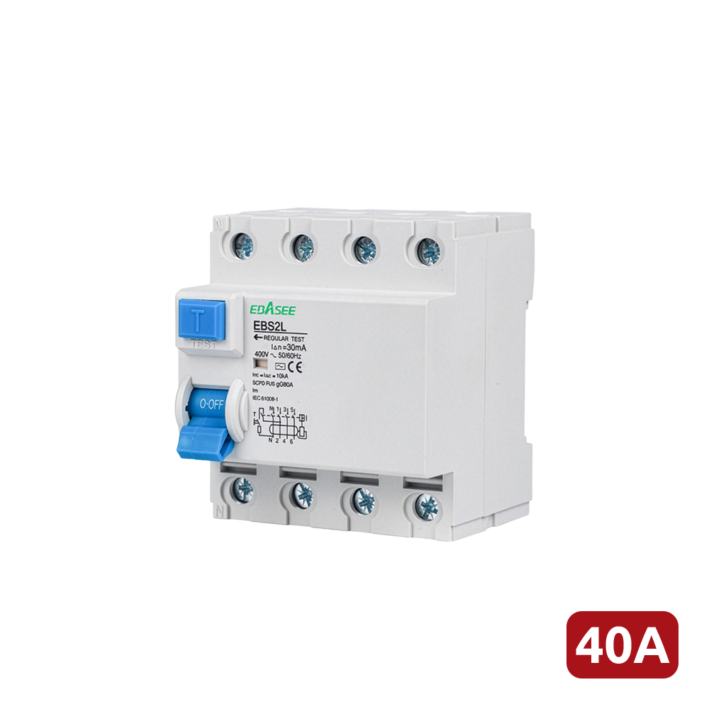 MARCA BLANCA EBS2L-40A-4P - Interruptor diferencial - Corriente nominal 40A - 4 polos (instalaciones trifásicas) - Sensibilidad 30mA - Tipo de disparo A - Para carril DIN