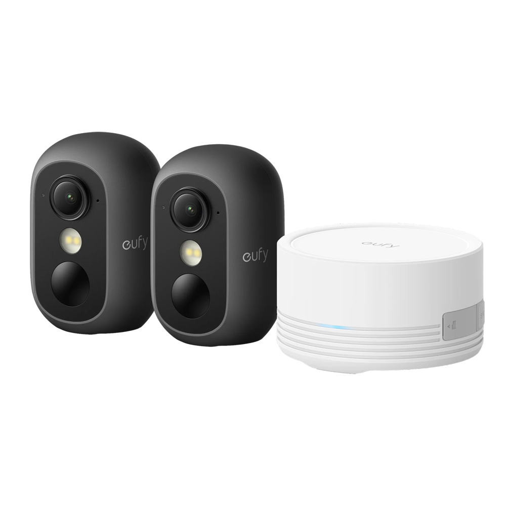 EUFY-SOLOCAM-C35-KIT-B - EufyCam C35 2+1 (HomeBase Mini) - Visión nocturna a color PureColor - IA detecta personas, vehículos y mascotas - MicroSD hasta 256 GB / HomeBase Mini: 1TB - Batería recargable 6500 mAh integrada - Apta para exterior IP67 - imagen 1