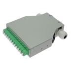 MARCA BLANCA FIBERBOX-DIN-12-LC-APC - Caja de distribución de fibra para carril DIN - Incluye 12 adaptadores LC dúplex preinstalados - Pulido APC para baja pérdida de señal óptica - Bandeja de empalme interna integrada - Se suministra vacía, sin pigtails - imagen 1