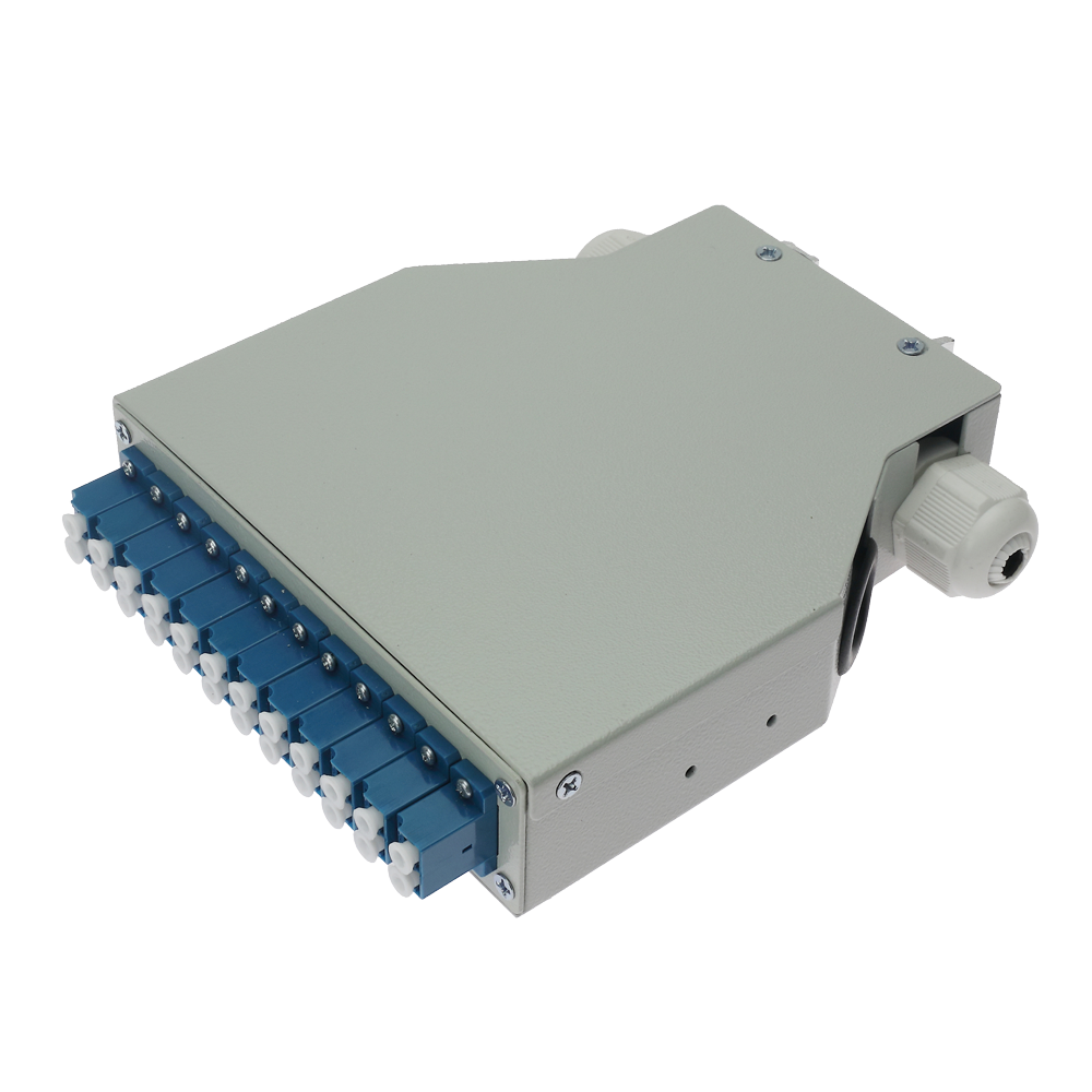 MARCA BLANCA FIBERBOX-DIN-12-LC-UPC - Caja de distribución de fibra para carril DIN - Incluye 12 adaptadores LC dúplex preinstalados - Pulido UPC para baja pérdida de señal óptica - Bandeja de empalme interna integrada - Se suministra vacía, sin pigtails - imagen 1