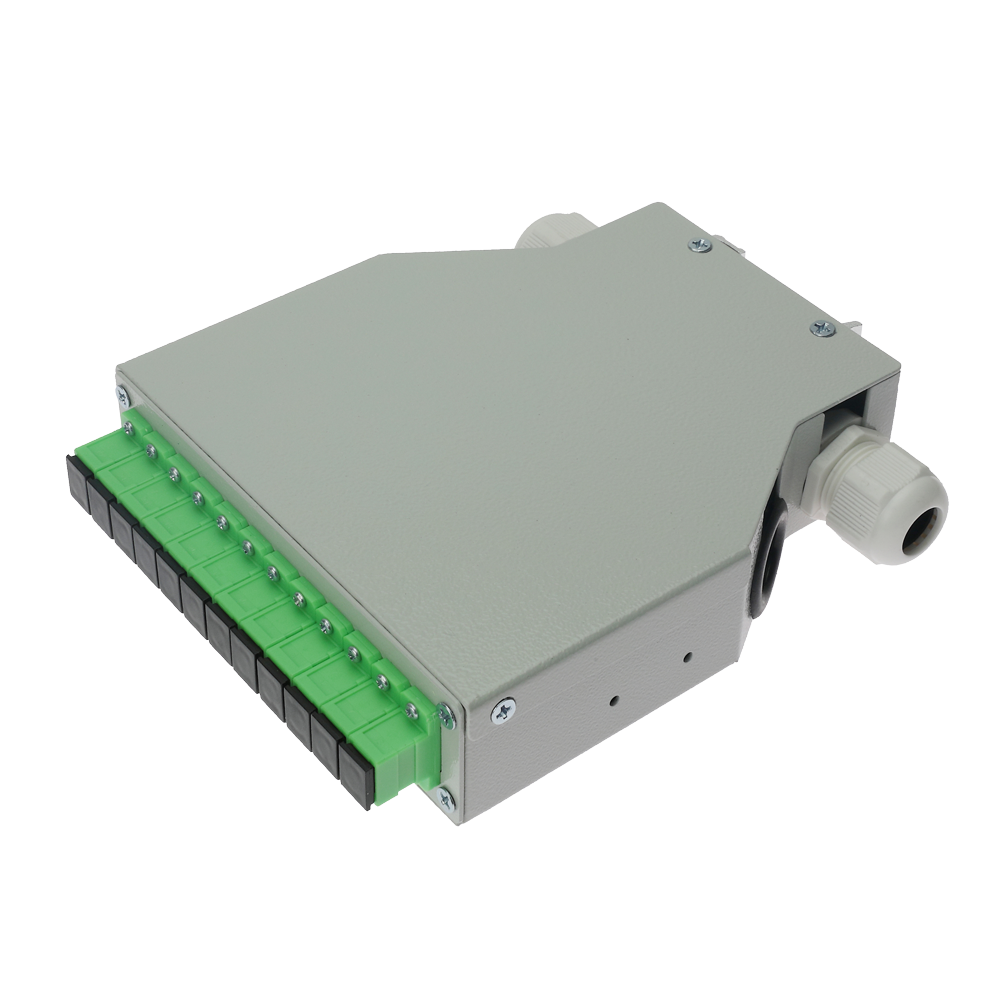 MARCA BLANCA FIBERBOX-DIN-12-SC-APC - Caja de distribución de fibra para carril DIN - Incluye 12 adaptadores SC simplex preinstalados - Pulido APC para baja pérdida de señal óptica - Bandeja de empalme interna integrada - Se suministra vacía, sin pigtails - imagen 1
