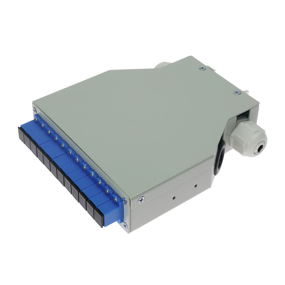 MARCA BLANCA FIBERBOX-DIN-12-SC-UPC - Caja de distribución de fibra para carril DIN - Incluye 12 adaptadores SC simplex preinstalados - Pulido UPC para baja pérdida de señal óptica - Bandeja de empalme interna integrada - Se suministra vacía, sin pigtails - imagen 1