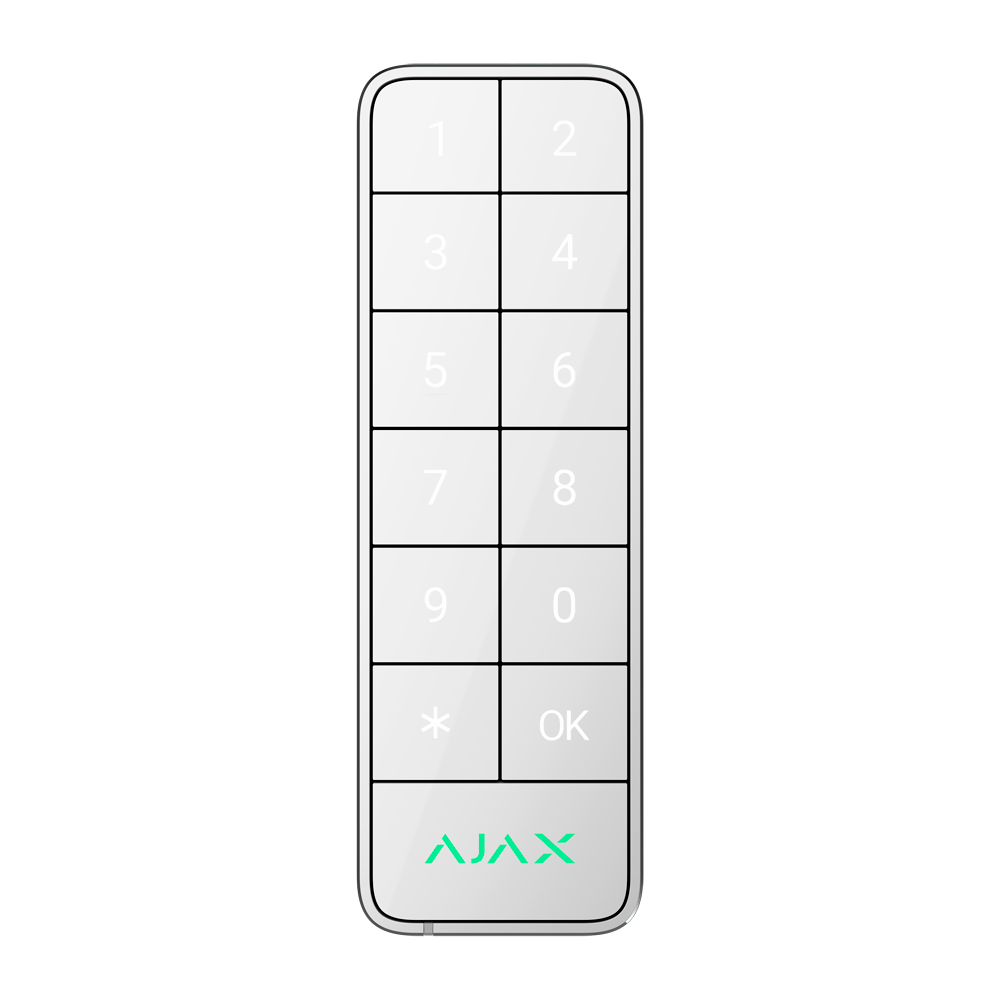 AJAX FIBRA-KEYPADOUTDOOR-W - Teclado para exterior IP66/IK08 con lector RFID - Armado/desarmado total o por grupos - Autenticación: códigos, lector RFID o Bluetooth - Indicación sonora y LED - Control de los escenarios de automatización - Certificado grad - imagen 1