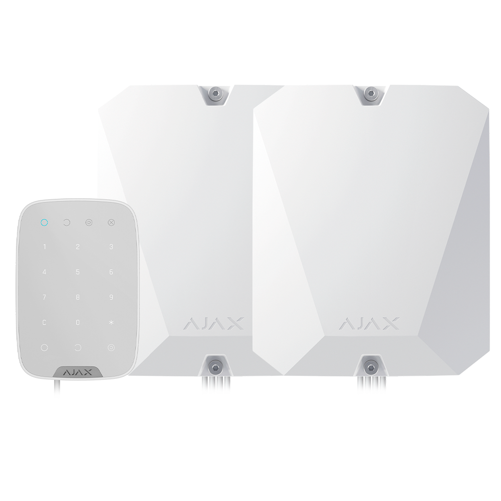 AJAX FIBRA-KIT1-BASIC-4G-W - Kit de alarma profesional - Certificado Grado 3 - Comunicación Ethernet y dual SIM 4G - Protocolos Jeweller, Wings y Fibra - Incluye: panel , teclado y expansor cableado