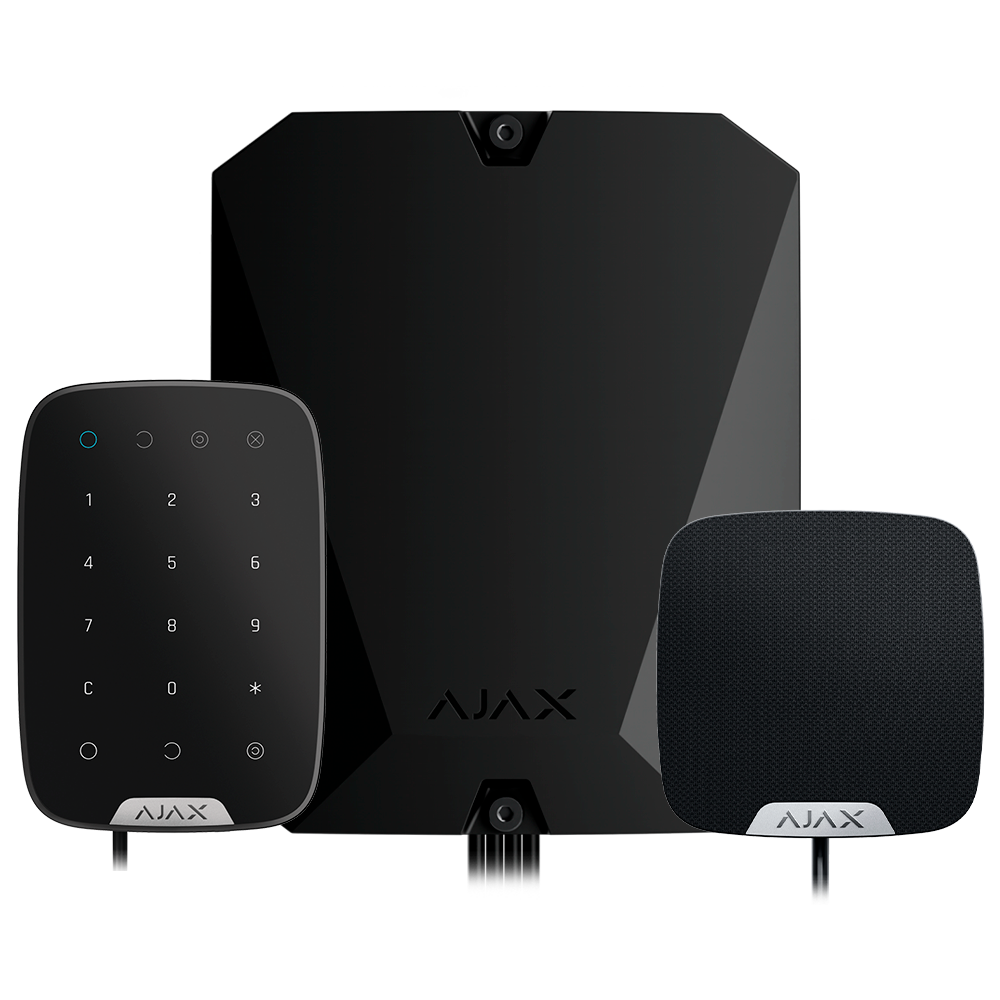 AJAX FIBRA-KIT1-PRO-2G-B - Kit de alarma profesional - Certificado Grado 3 - Comunicación Ethernet y dual SIM 2G - Protocolos Jeweller, Wings y Fibra - Incluye: panel híbrido, teclado y - sirena de interior - imagen 1