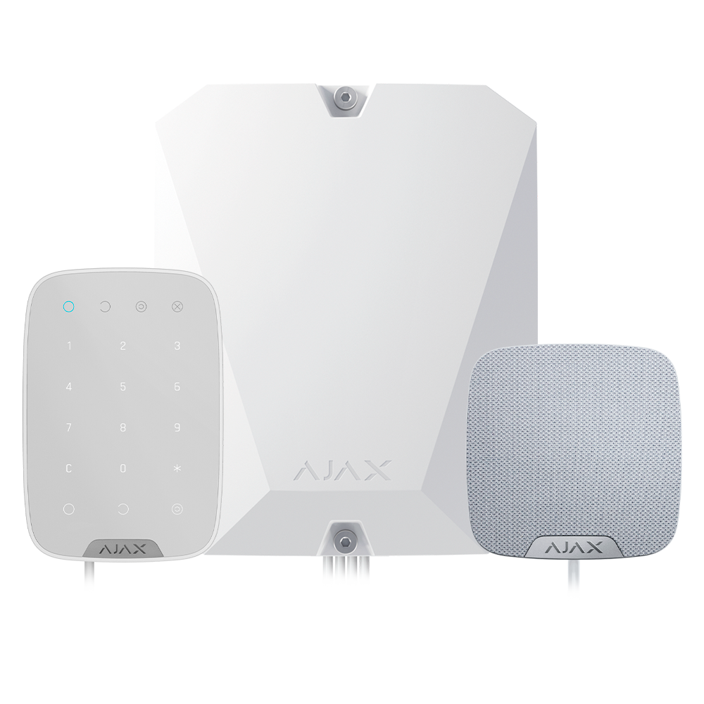AJAX FIBRA-KIT1-PRO-2G-W - Kit de alarma profesional - Certificado Grado 3 - Comunicación Ethernet y dual SIM 2G - Protocolos Jeweller, Wings y Fibra - Incluye: panel híbrido, teclado, sirena interior - imagen 1