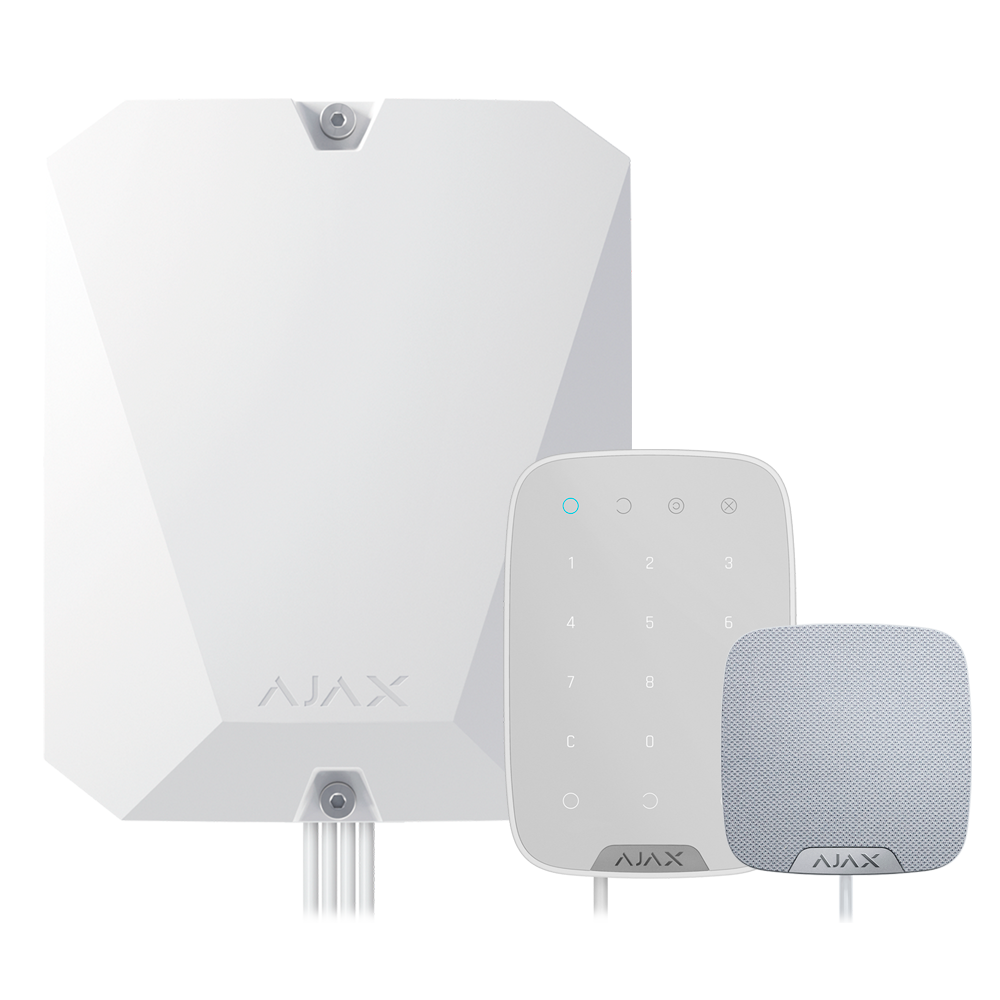 AJAX FIBRA-KIT1-PRO-4G-W - Kit de alarma profesional - Certificado Grado 3 - Comunicación Ethernet y dual SIM 4G - Protocolos Jeweller, Wings y Fibra - Incluye: panel híbrido, teclado y - sirena de interior - imagen 1