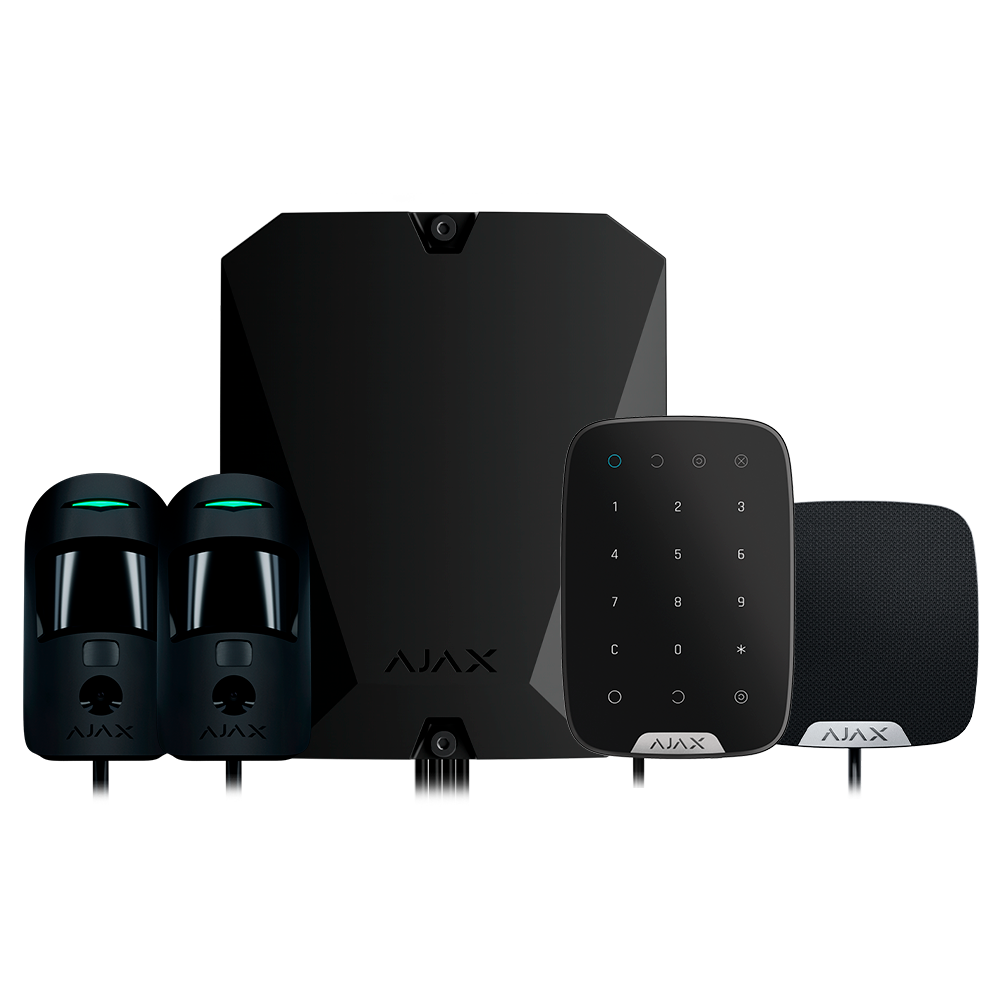 AJAX FIBRA-KIT3-PRO-2G-B - Kit de alarma profesional - Certificado Grado 2 - Comunicación Ethernet y dual SIM 2G - Protocolos Jeweller, Wings y Fibra - Incluye: panel híbrido, teclado, - sirena de interior y 2 PIRCAMs - imagen 1