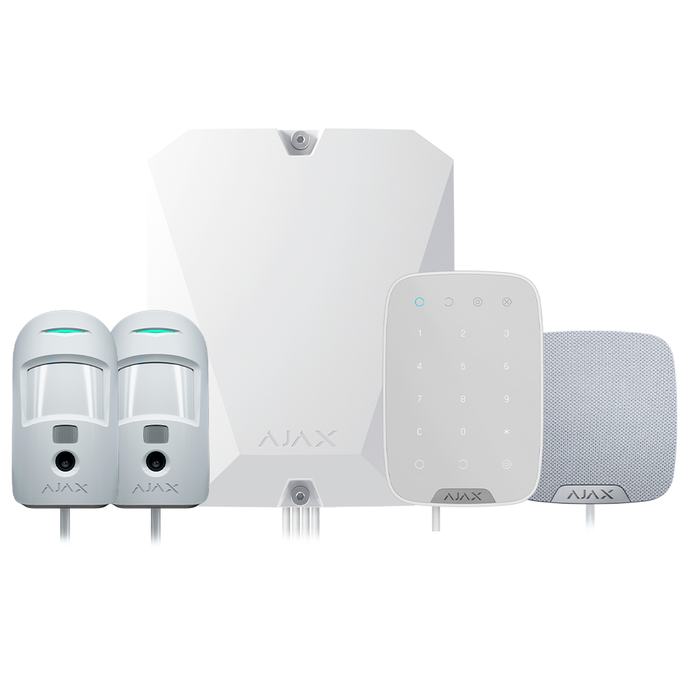 AJAX FIBRA-KIT3-PRO-2G-W - Kit de alarma profesional - Certificado Grado 2 - Comunicación Ethernet y dual SIM 2G - Protocolos Jeweller, Wings y Fibra - Incluye: panel híbrido, teclado, - sirena de interior y 2 PIRCAMs - imagen 1