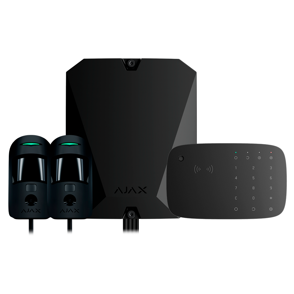 AJAX FIBRA-KIT5-PRO-2G-B - Kit de alarma profesional - Certificado Grado 2 - Comunicación Ethernet y dual SIM 2G - Protocolos Jeweller, Wings y Fibra - Incluye: panel híbrido, 2 PIRCAMs cableados, - teclado con lector RFID y sirena inalámbrico - imagen 1