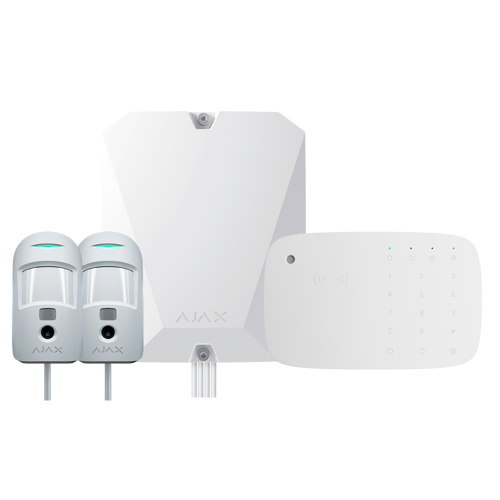 AJAX FIBRA-KIT5-PRO-2G-W - Kit de alarma profesional - Certificado Grado 2 - Comunicación Ethernet y dual SIM 2G - Protocolos Jeweller, Wings y Fibra - Incluye: panel híbrido, 2 PIRCAMs cableados, - teclado con lector RFID y sirena inalámbrico - imagen 1