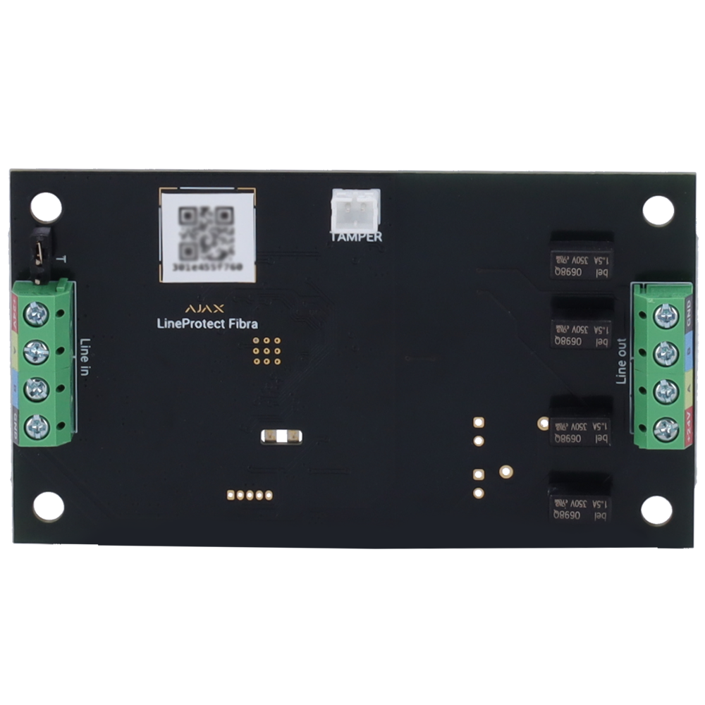 AJAX FIBRA-LINEPROTECT-NF - Módulo de protección de línea cableada - Contra cortocircuitos, tensión de 110/230 VAC, - Alta tensión y descargas eléctricas - Certificado NFA2P y grado 3 - Protocolo Fibra - Dispone de jumper de resistencia de terminación - imagen 1