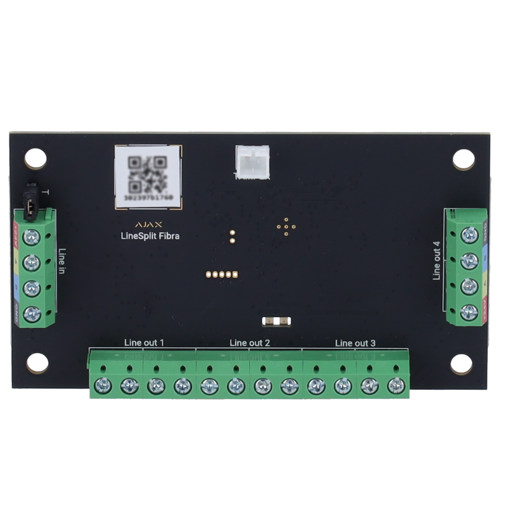 AJAX FIBRA-LINESPLIT-NF - Módulo para dividir una línea Fibra en cuatro - Certificado NFA2P y grado 3 - Protocolo Fibra - Alcance del cable hasta 2.000 metros - Instalación en cualquier punto del bus, - Incluso detrás de otro LineSplit - imagen 1