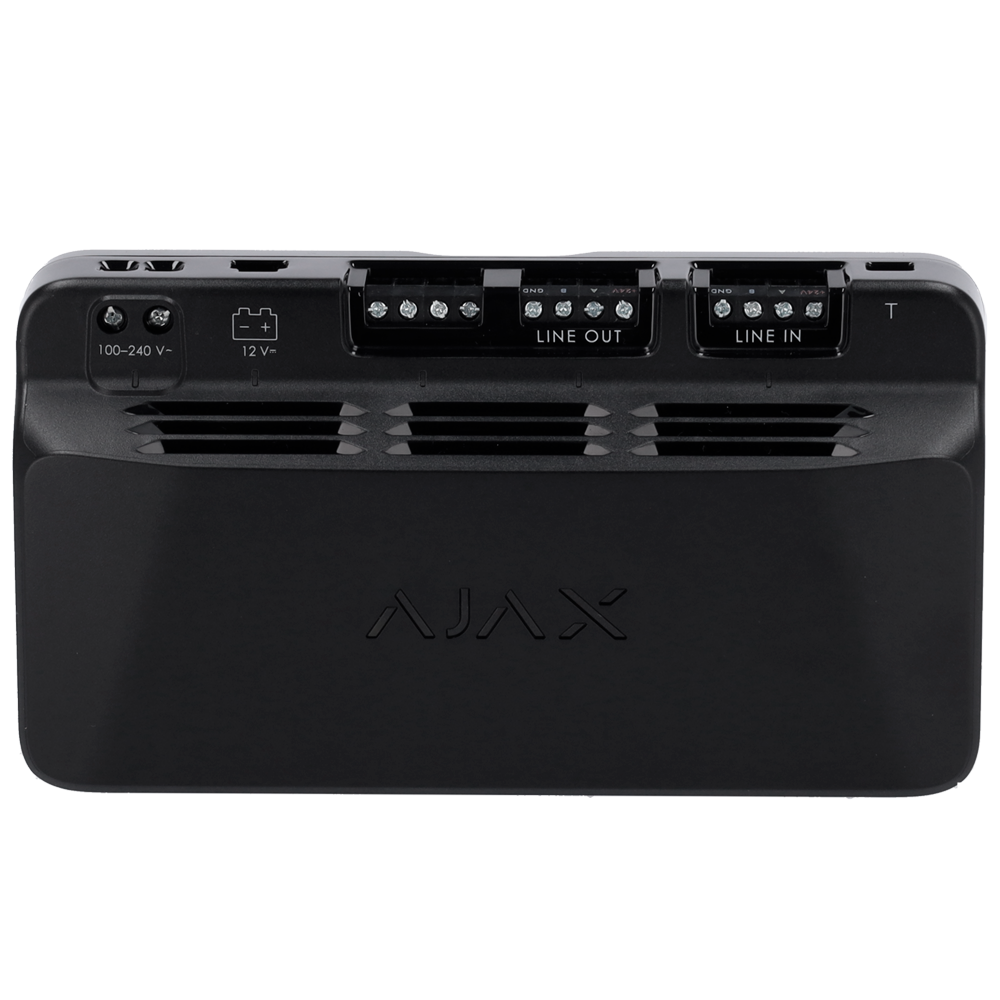 AJAX FIBRA-LINESUPPLY-45W-B - Módulo para alimentación adicional del bus Fibra - Potencia de salida de 45 W - Certificado grado 3 - Amplia el alcance hasta 2.000 metros más - Hasta 10 módulos por bus - Alimentación principal a 230 VAC - imagen 1