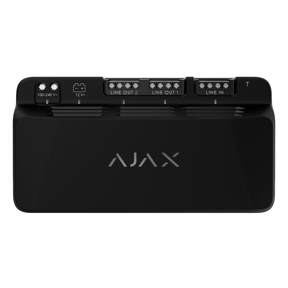 AJAX FIBRA-LINESUPPLY-75W-B - Módulo para alimentación adicional del bus Fibra - Potencia de salida de 75 W - Certificado grado 3 - Amplía el alcance hasta 2.000 metros más - Hasta 10 módulos por bus - Alimentación principal a 230 VAC - imagen 1