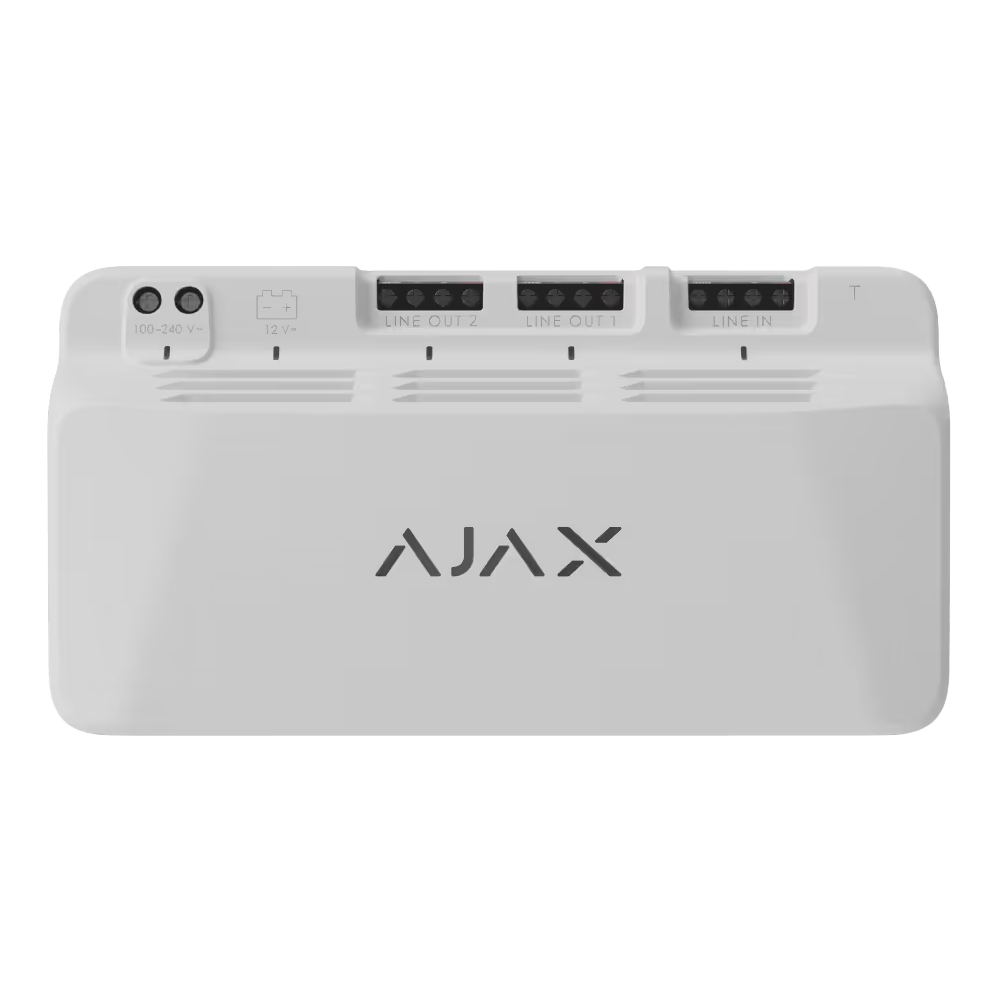 AJAX FIBRA-LINESUPPLY-75W-W - Módulo para alimentación adicional del bus Fibra - Potencia de salida de 75 W - Certificado grado 3 - Amplía el alcance hasta 2.000 metros más - Hasta 10 módulos por bus - Alimentación principal a 230 VAC - imagen 1