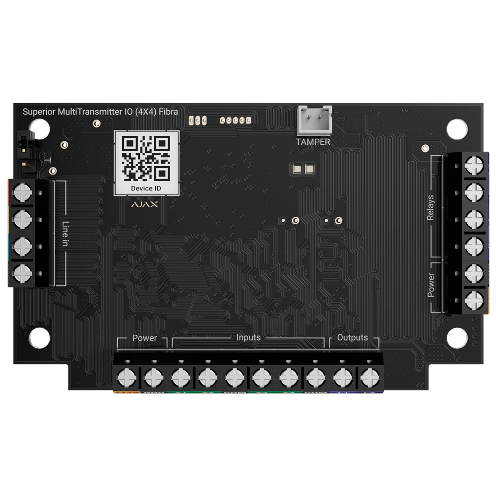 AJAX FIBRA-MULTITRANSMITTER-IO4X4 - Módulo de 4 entradas/4 salidas - Protocolo Fibra - Certificado grado 3 - 4 entradas, 2 salidas relé y 2 salidas lógicas - Alarma configurable NC, NO, EOL, 2EOL, 3EOL - 2 salidas de alimentación 12V / 50 mA - imagen 1