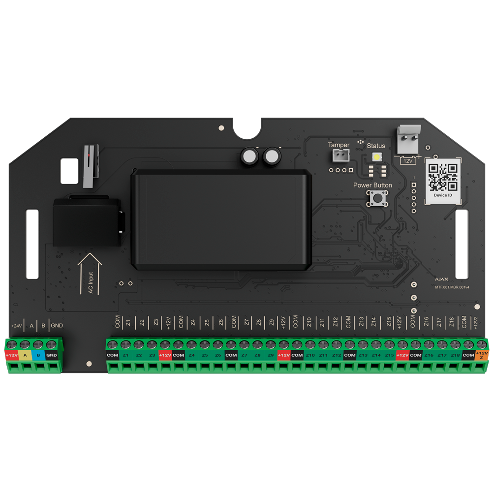 AJAX FIBRA-MULTITRANSMITTER-NOCASE - Expansor de zonas cableadas Grado 3 - Protocolo Fibra - Hasta 18 entradas cableadas - Alarma configurable NC, NO, EOL, 2EOL, 3EOL - Doble tamper anti-apertura - Doble salida de alimentación 12V / 1A - imagen 1