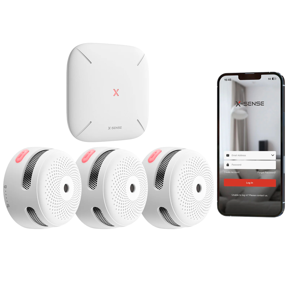 X-SENSE FS31 - Kit de detección de incendio autónomo X-Sense - Inlcuye 3 detectores de humo XS01-M y Hub SBS50 - Conexión con HUB SBS50 para comunicación por APP - Permite conectar 50 detectores en la misma red - Alarma sonora 85 dB a 3m - Certificado EN - imagen 1