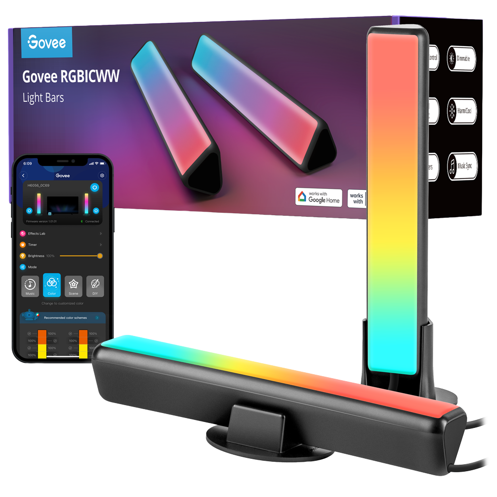 GOVEE GV-BARS-H6056-FLOW-PLUS - Accesorios TV - Barras de luz LED - Wi-Fi 2.4 GHz + Bluetooth - Color segmentado + blanco frio/cálido - 300 lúmenes / 18 Fuentes de luz - Homekit / Alexa / Google Home - Para interior / Pantallas de <45" - imagen 1