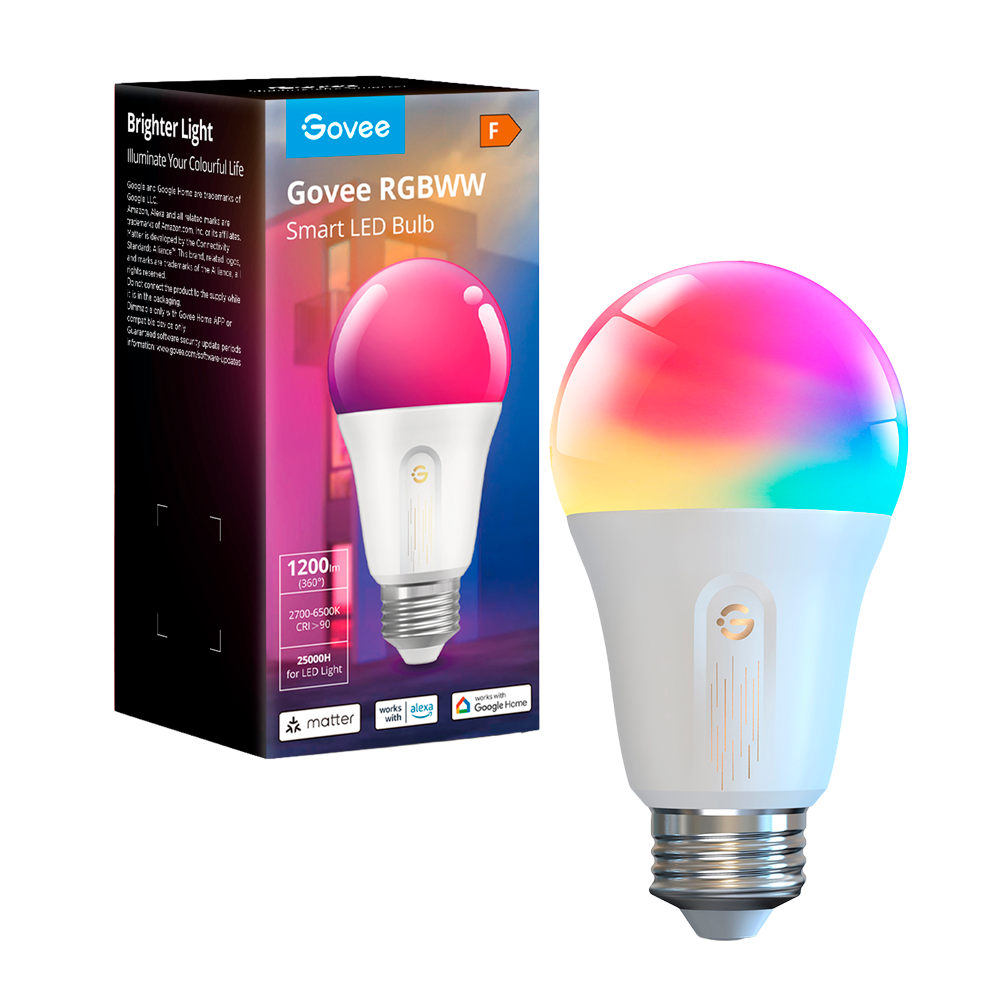 GOVEE GV-BULB-H6009-E27-1P-1200lm - Bombilla inteligente E27 Govee - Wi-Fi 2.4 GHz + Bluetooth - Color segmentado + Blanco cálido/frío - Intensidad 1200 lúmenes - Matter / Homekit / Alexa / Google Home - Para interior - imagen 1