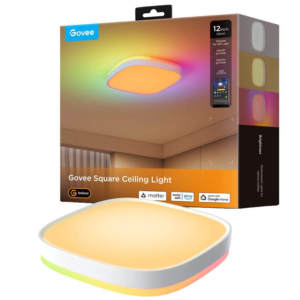 GOVEE GV-CEILING-H80A4-12IN-SQUARE - Plafón Govee cuadrado doble LED - Wi-Fi 2.4 GHz + Bluetooth - Color segmentado + Blanco cálido/frío - Intensidad 2400 lúmenes - Matter / Homekit / Alexa / Google Home - Para interior - imagen 1