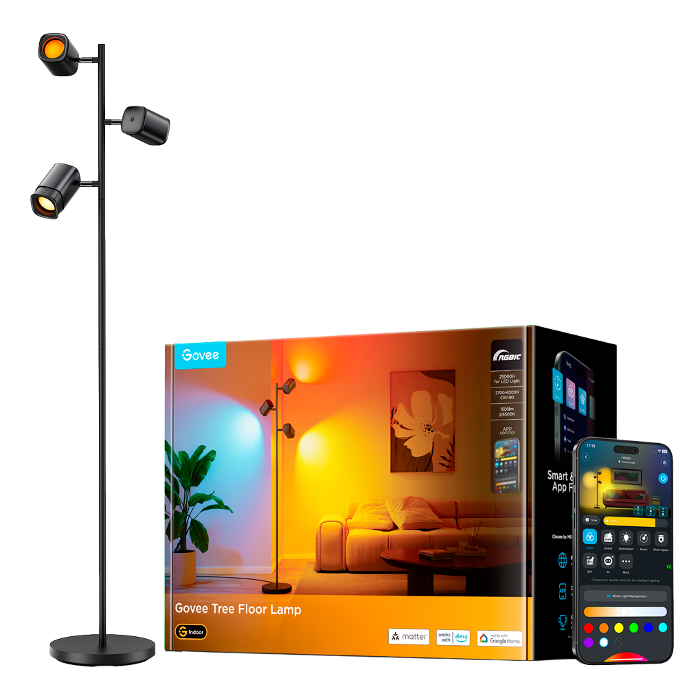 GOVEE GV-FLOOR-H60B2-TREE-170CM - Lámpara de pie de árbol Govee - Wi-Fi 2.4 GHz + Bluetooth - Color RGB + Blanco cálido/frío - 1500 lúmenes / LuminBlend™ Technology - Matter / Homekit / Alexa / Google Home - Para interior - imagen 1