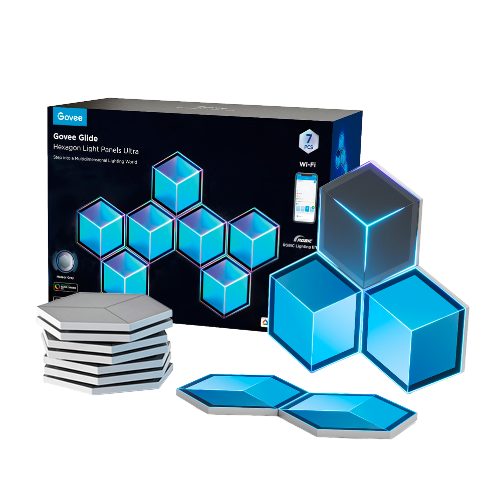 GOVEE GV-HEXA-H606A-ULTRA-7P - Paneles de luz hexagonales Ultra - Wi-Fi 2.4 GHz + Bluetooth - Color segmentado RGBIC - 129 LED beads - Homekit / Alexa / Google Home - Para interior - imagen 1
