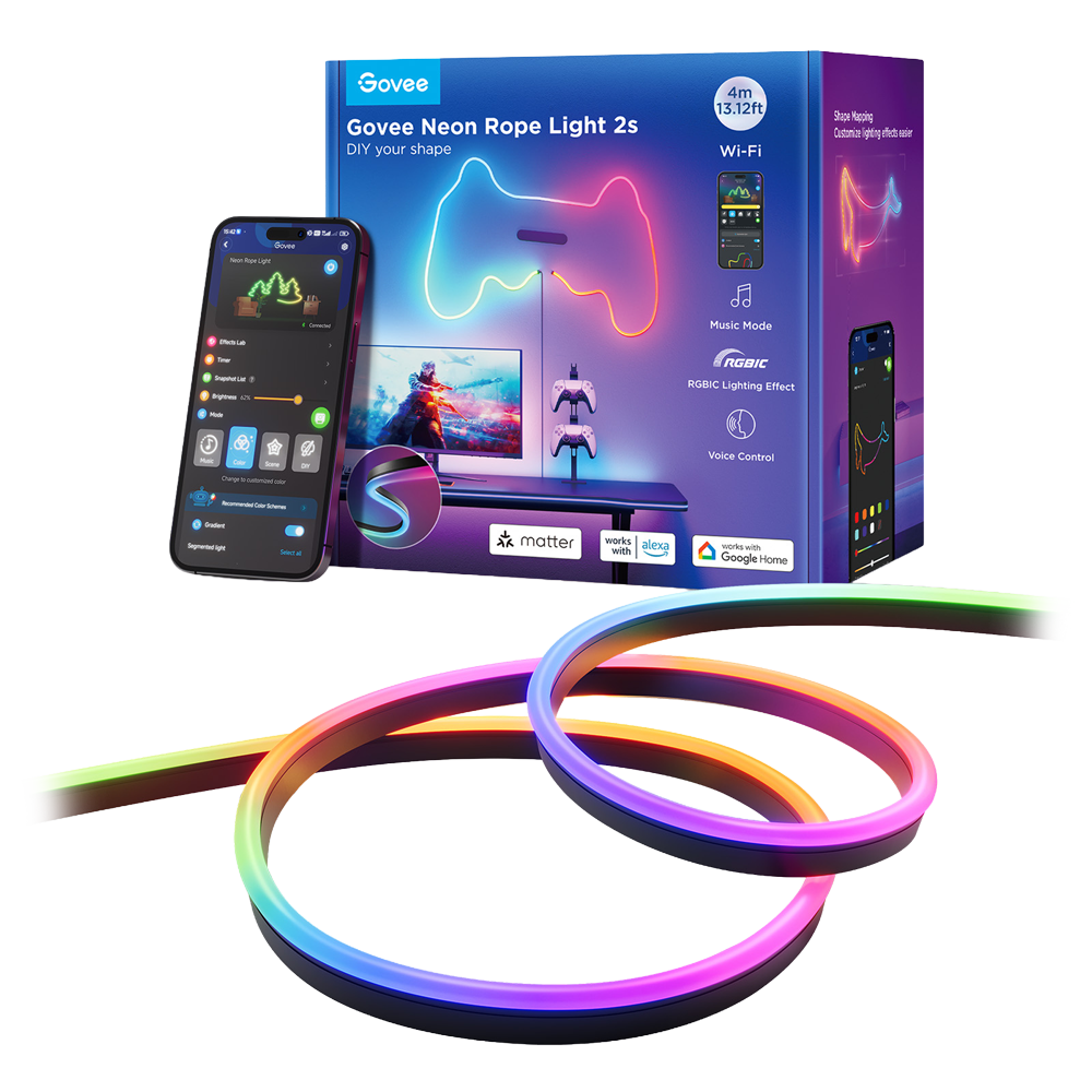 GOVEE GV-NEON-H61D4-4M-BLACK - Govee Tira NEON inteligente 4m - Wi-Fi 2.4 GHz + Bluetooth - Color RGB segmentado - 173 lúmenes/m / 84 LEDs/m - Matter / Homekit / Alexa / Google Home - Para interior / Trasera negra - imagen 1