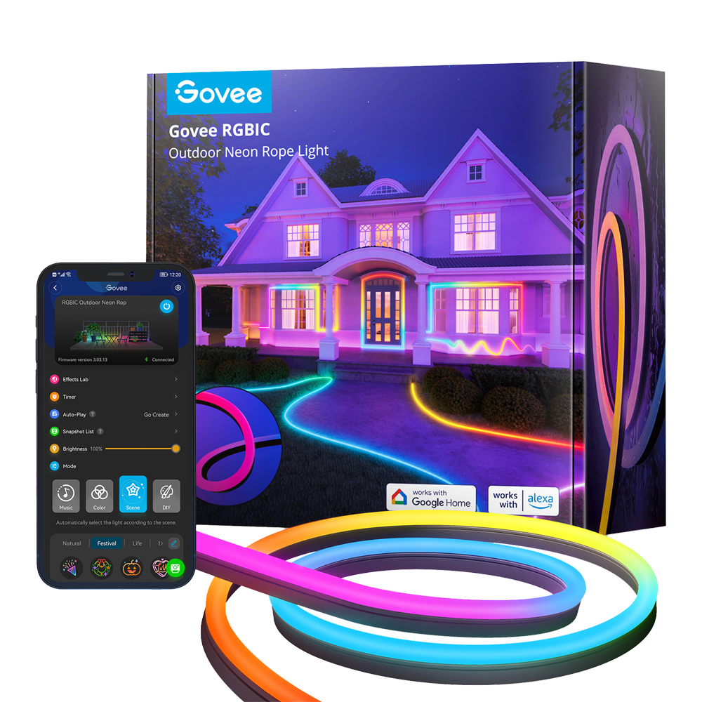GOVEE GV-OUT-H61A8-NEON-10M - Govee Tira NEON inteligente 10m - Wi-Fi 2.4 GHz + Bluetooth - Color RGB segmentado - 1130 lúmenes - Matter / Homekit / Alexa / Google Home - Para exterior IP67 - imagen 1
