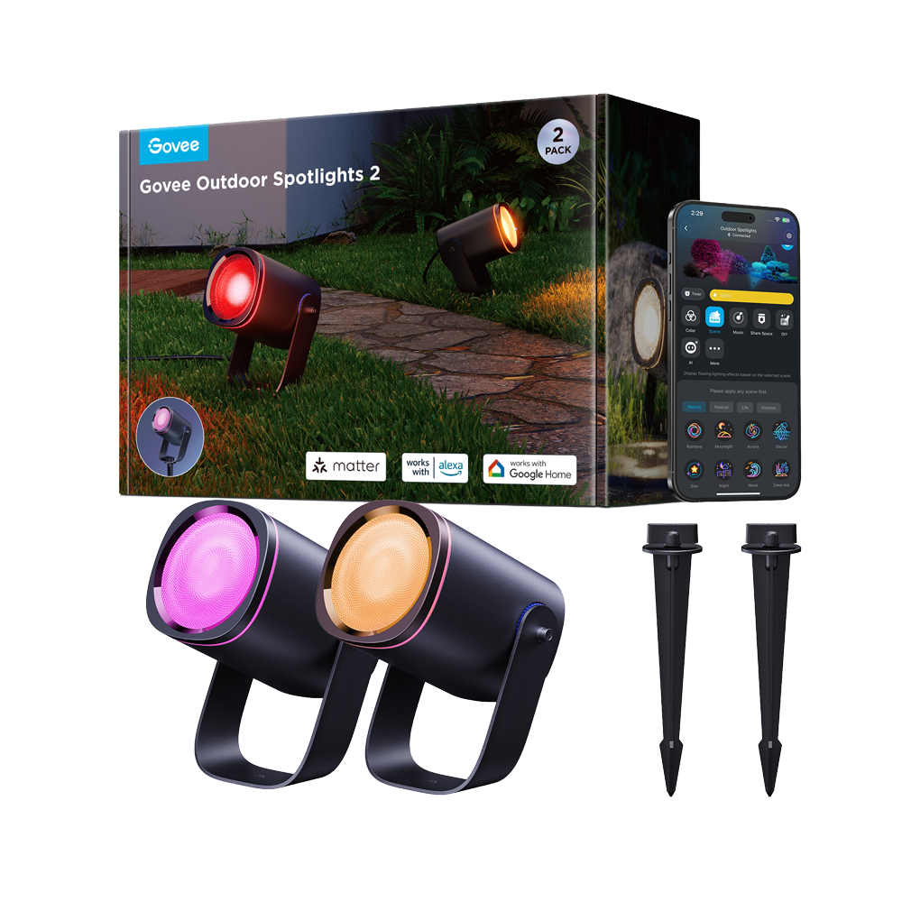 GOVEE GV-OUT-H7093-SPOT-IP67 - Govee pack 2 focos LED - Wi-Fi 2.4 GHz + Bluetooth - Color segmentado + Blanco cálido/frío - Intensidad 700 lúmenes - Matter / Homekit / Alexa / Google Home - Para exterior / IP67 - imagen 1