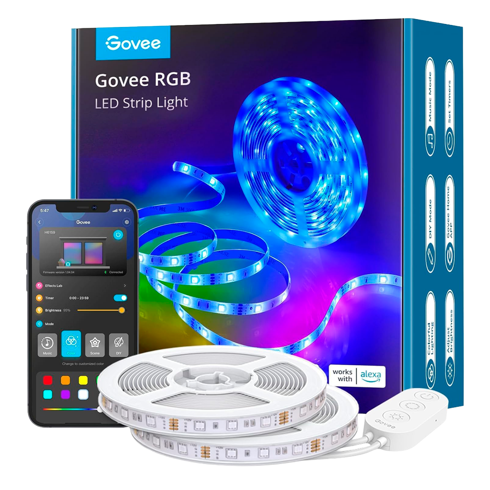 GOVEE GV-STRIP-H6110-2X5M-RGB - Govee Tira LED inteligente 10m - Wi-Fi 2.4 GHz + Bluetooth - Color RGB - 90 lúmenes/m / 300LEDs - App Govee / Alexa / Google Home - Para interior - imagen 1